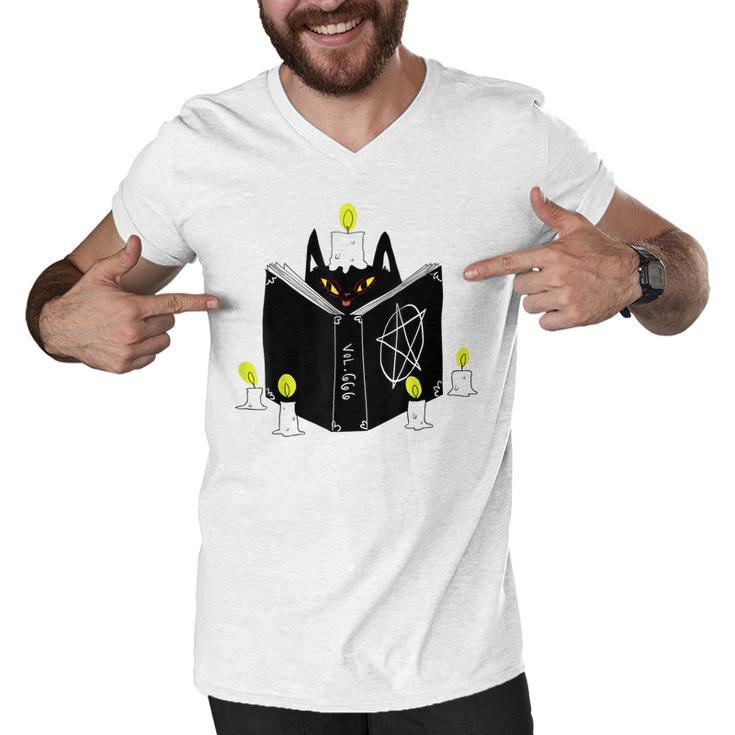 Halloween Witch Kitty Black Magic Cat Graphic  Men V-Neck Tshirt