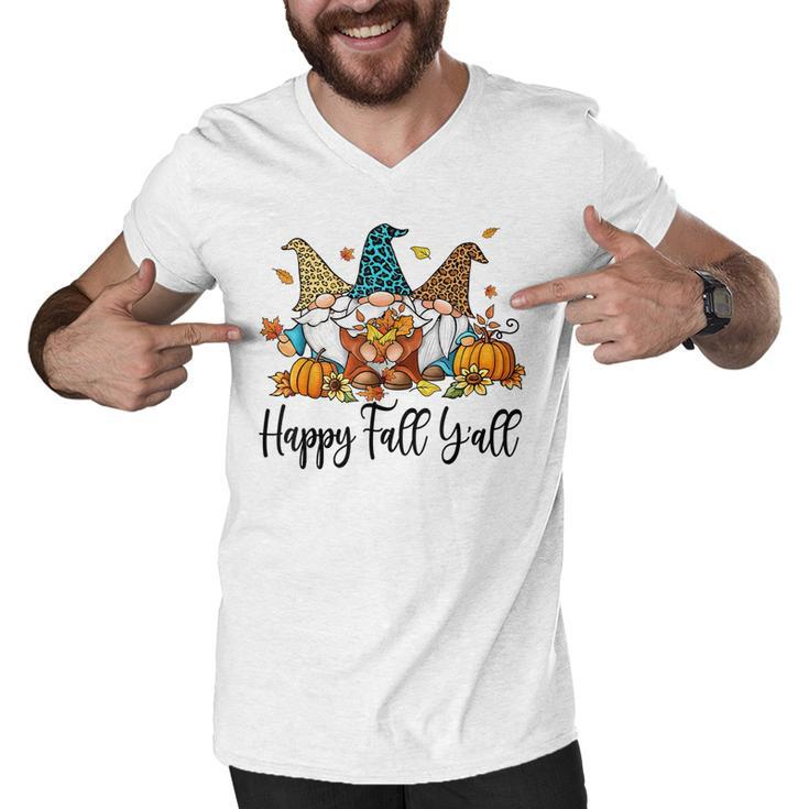 Happy Fall Yall Funny Gnomes With Pumpkins Thanksgiving  Men V-Neck Tshirt