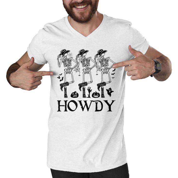 Howdy Cowboy Dancing Skeleton Cowboy Halloween  Men V-Neck Tshirt