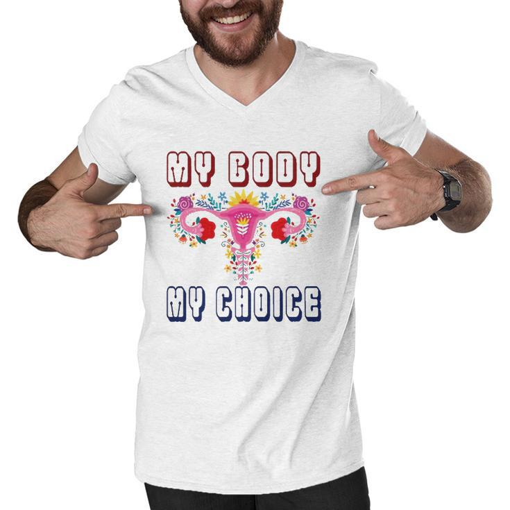 My Body My Choice  Pro Roe Floral Uterus Men V-Neck Tshirt