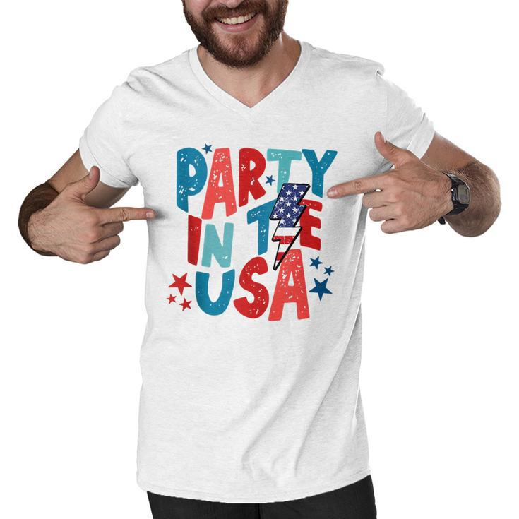 Party In The Usa Funny 4Th Of July American Flag  Men V-Neck Tshirt
