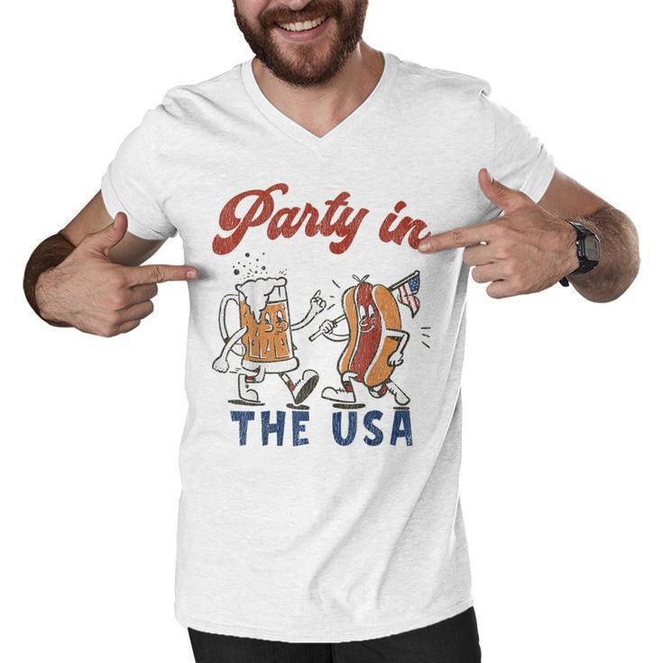 Party In The Usa  Hot Dog Love Usa Funny Fourth Of July  Men V-Neck Tshirt