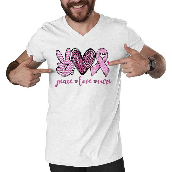 Peace Love Cure Pink Ribbon Breast Cancer Awareness  V3 Men V-Neck Tshirt