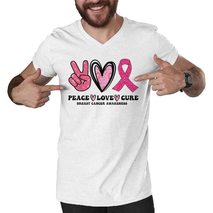 Peace Love Cure Pink Ribbon Cancer Breast Awareness  V5 Men V-Neck Tshirt