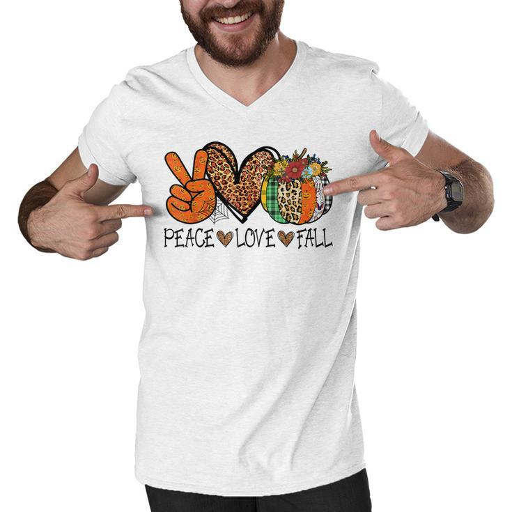 Peace Love Fall Vibes Pumkin Season Spooky Season Halloween  Men V-Neck Tshirt