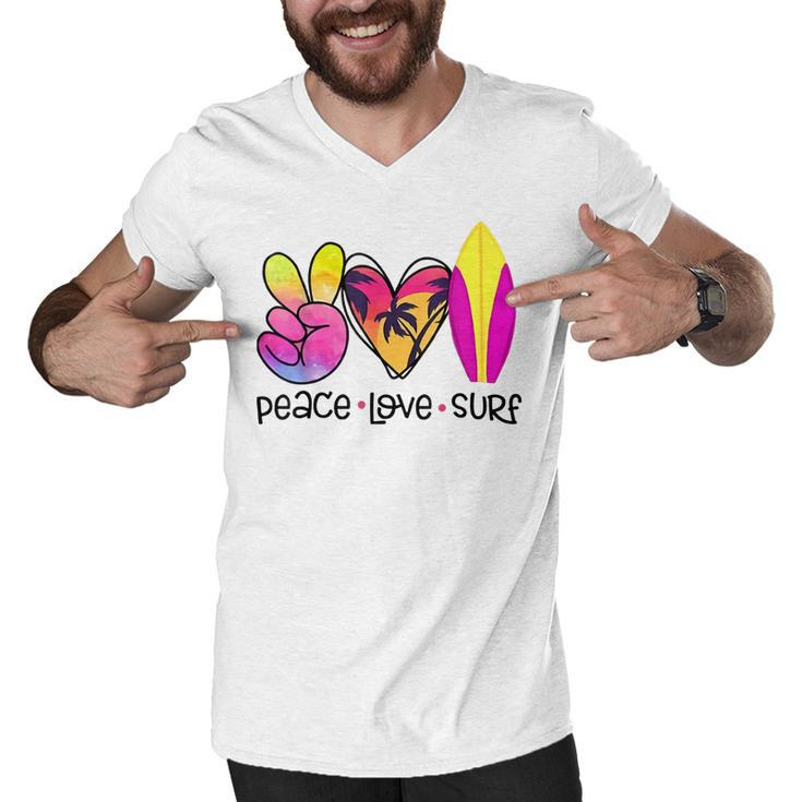 Peace Love Summer Surf Retro Vacation  Men V-Neck Tshirt