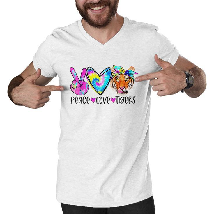Peace Love Tigers Funny Graphic  Men V-Neck Tshirt