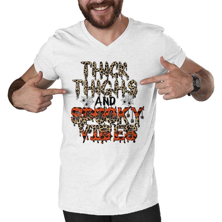 Retro Leopard Thick Thighs And Spooky Vibes Funny Halloween  Men V-Neck Tshirt