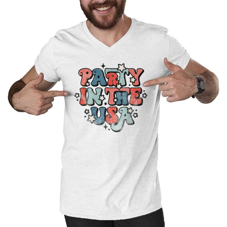 Retro Party In The Usa 4Th Of July Patriotic  Men V-Neck Tshirt