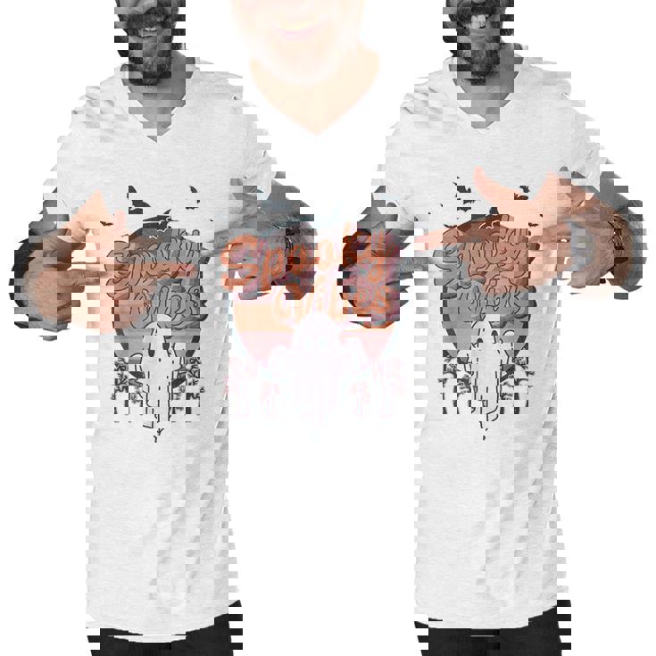 Retro Spook Vibes Boo Ghost Spooky Season Funny Halloween  Men V-Neck Tshirt