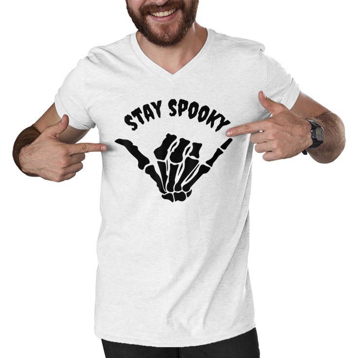 Stay-Spooky Skeleton Creepy Funny Halloween Skull Hand  Men V-Neck Tshirt