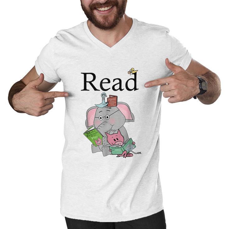 Teacher Library Read Book Club Piggie Elephant Pigeons Funny Tshirt Men V-Neck Tshirt