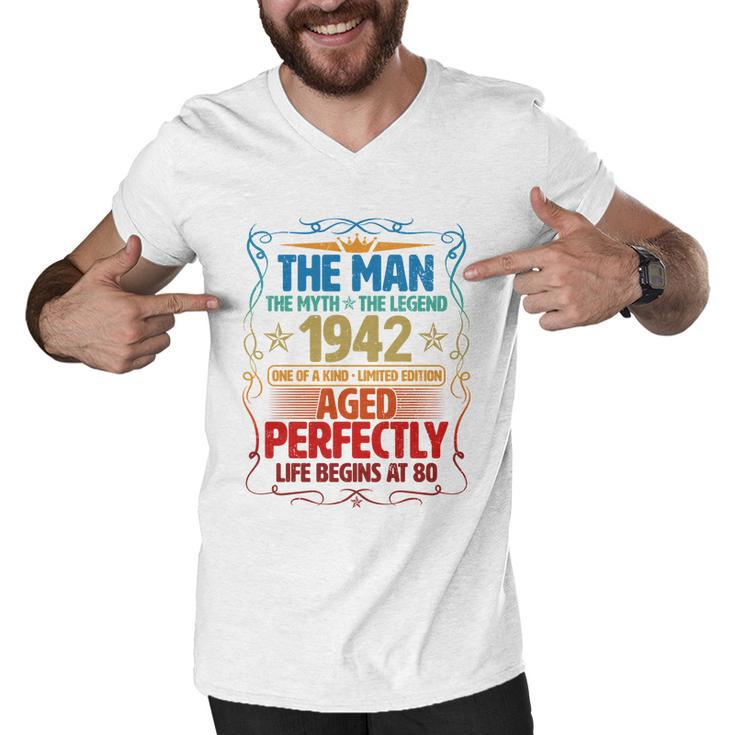 The Man Myth Legend 1942 Aged Perfectly 80Th Birthday Men V-Neck Tshirt