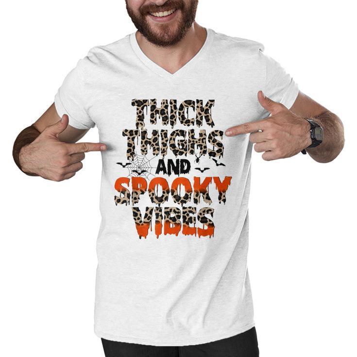 Thick Thighs And Spooky Vibes Leopard Halloween Costume  Men V-Neck Tshirt