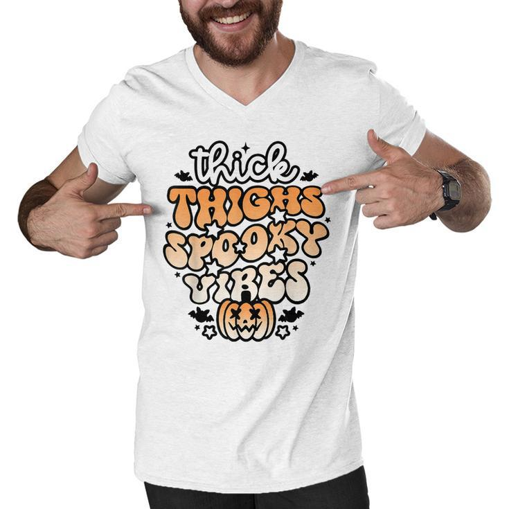 Thick Thighs Spooky Vibes Retro Groovy Halloween Spooky  Men V-Neck Tshirt