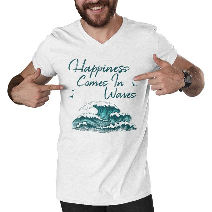 Womens Ocean Waves  For Women Happiness Comes In Waves Beach Men V-Neck Tshirt