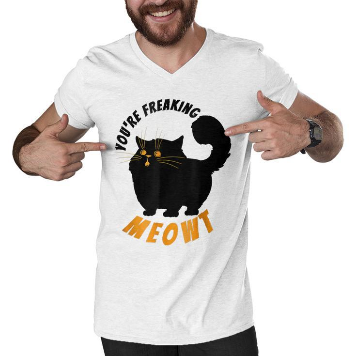 Youre Freaking Meowt Funny Black Halloween Cat  Men V-Neck Tshirt