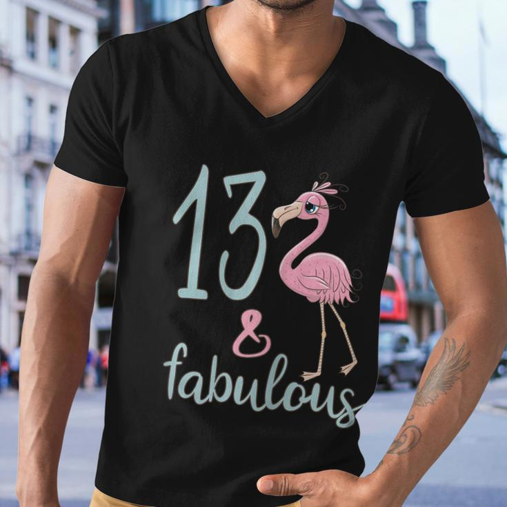 13Th Birthday Flamingo Outfit Girls 13 Year Old Bday Men V-Neck Tshirt