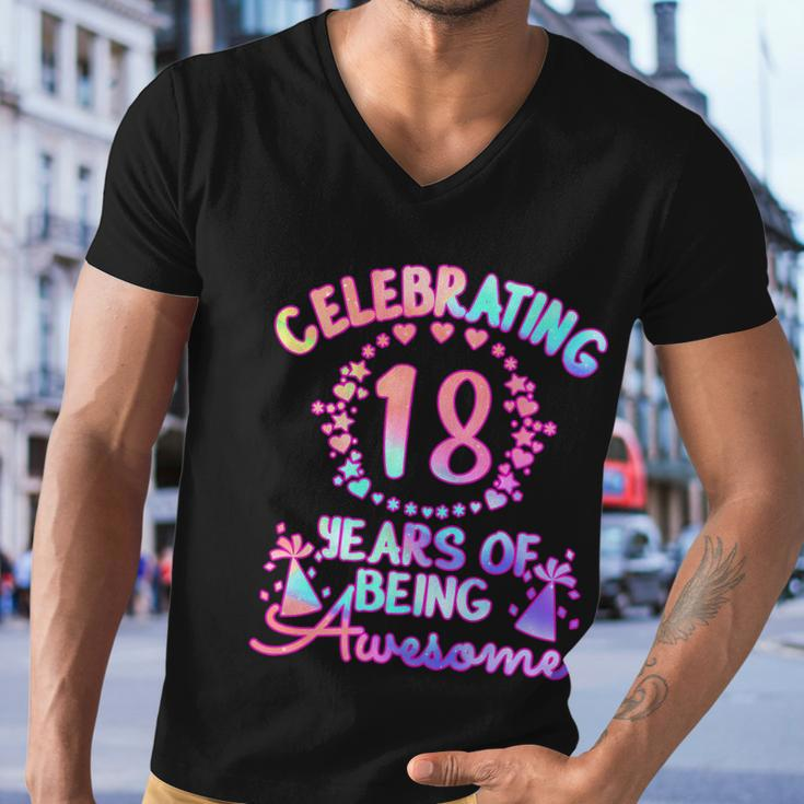 18 Years Of Being Awesome 18 Year Old Birthday Girl Graphic Design Printed Casual Daily Basic Men V-Neck Tshirt