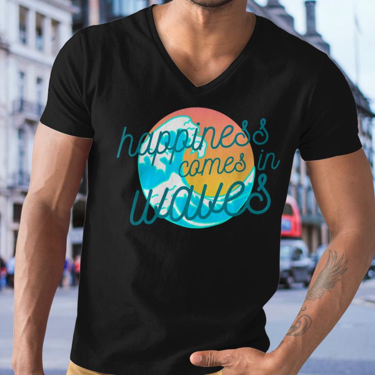 Ocean Wave Sunset  Happiness Comes In Waves Summer Gift Men V-Neck Tshirt