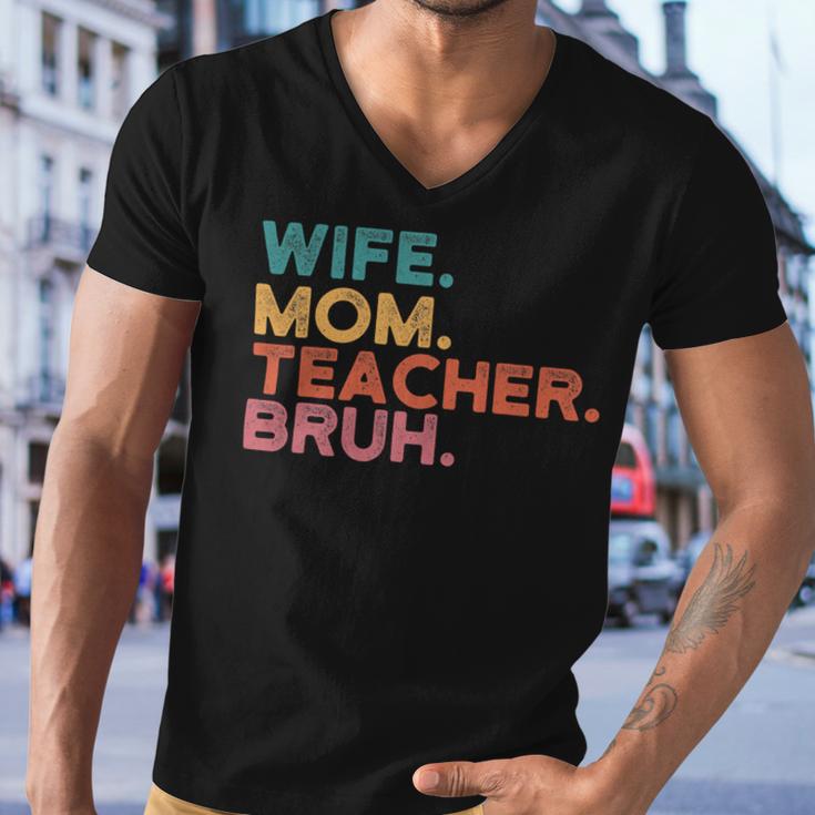 Wife Mom Teacher Bruh Retro Vintage Teacher Day Gift Men V-Neck Tshirt