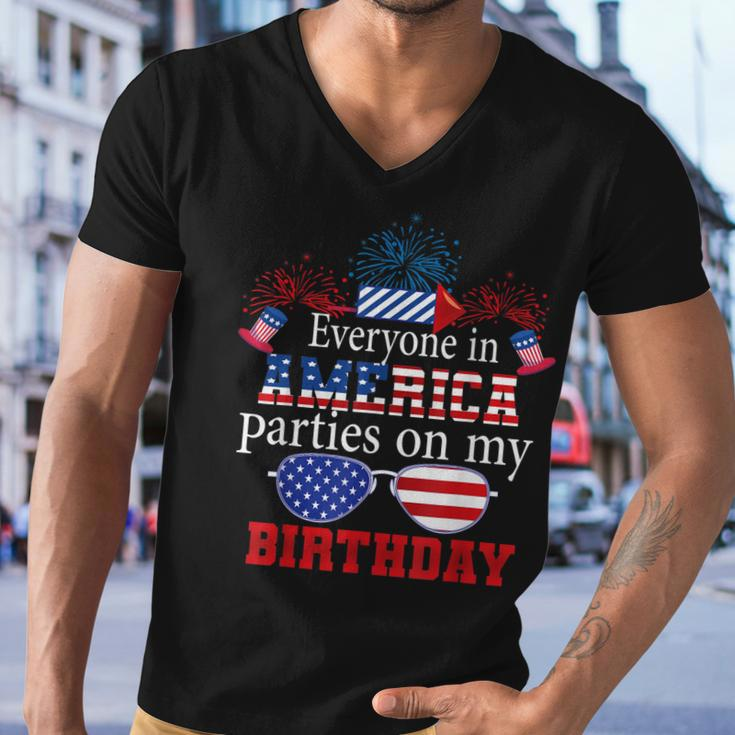 4Th Of July Birthday Gifts Funny Bday Born On 4Th Of July Men V-Neck Tshirt