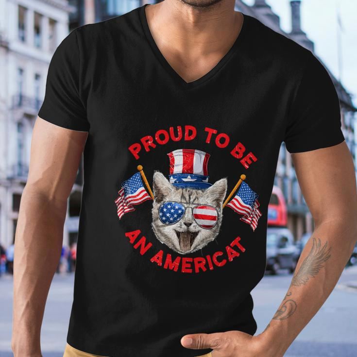 4Th Of July Cat Pround To Be Americat Men V-Neck Tshirt