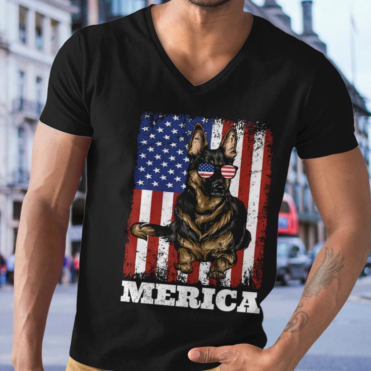 4Th Of July German Shepherd Dog American Flag Merica Cute Gift Men V-Neck Tshirt