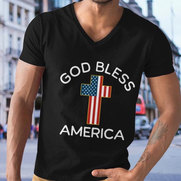 4Th Of July God Bless America Cross Flag Patriotic Religious Gift Men V-Neck Tshirt