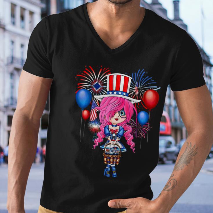 4Th Of July Japanese Anime Merch Cute Manga Teen Girls Women Men V-Neck Tshirt