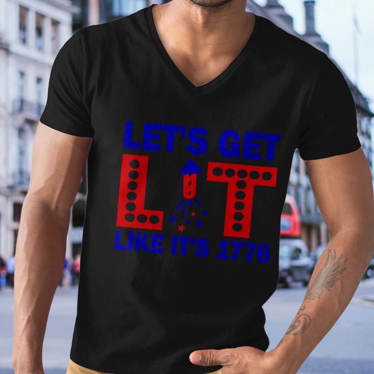 4Th Of July Lets Get Lit Fire Work Proud American Men V-Neck Tshirt