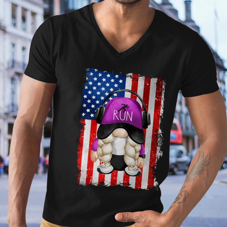 4Th Of July Running Gnome For Women Patriotic American Flag Gift Men V-Neck Tshirt