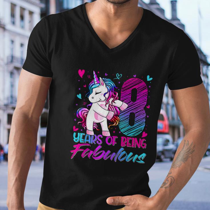 8Th Birthday 8 Year Old Girl Flossing Funny Unicorn Party Men V-Neck Tshirt