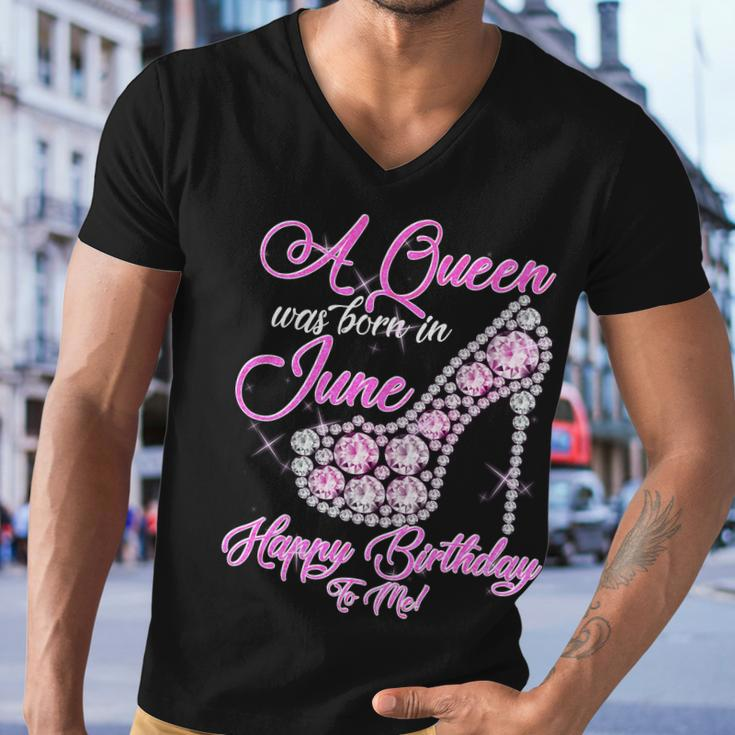 A Queen Was Born In June Fancy Birthday Graphic Design Printed Casual Daily Basic Men V-Neck Tshirt