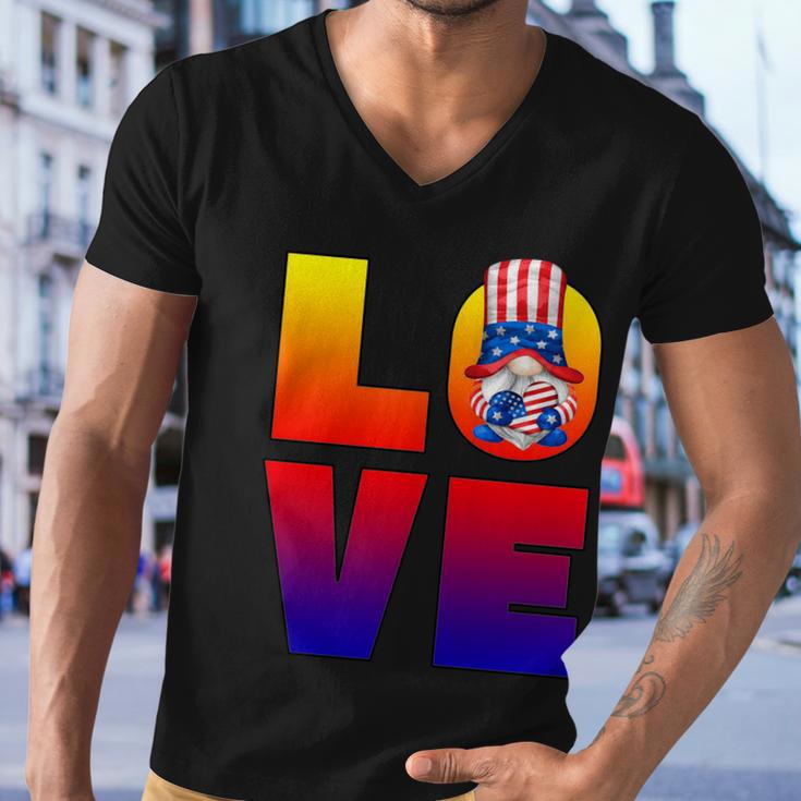 American Flag Gnome Shows Love Patriotic Heart 4Th Of July Gift Men V-Neck Tshirt