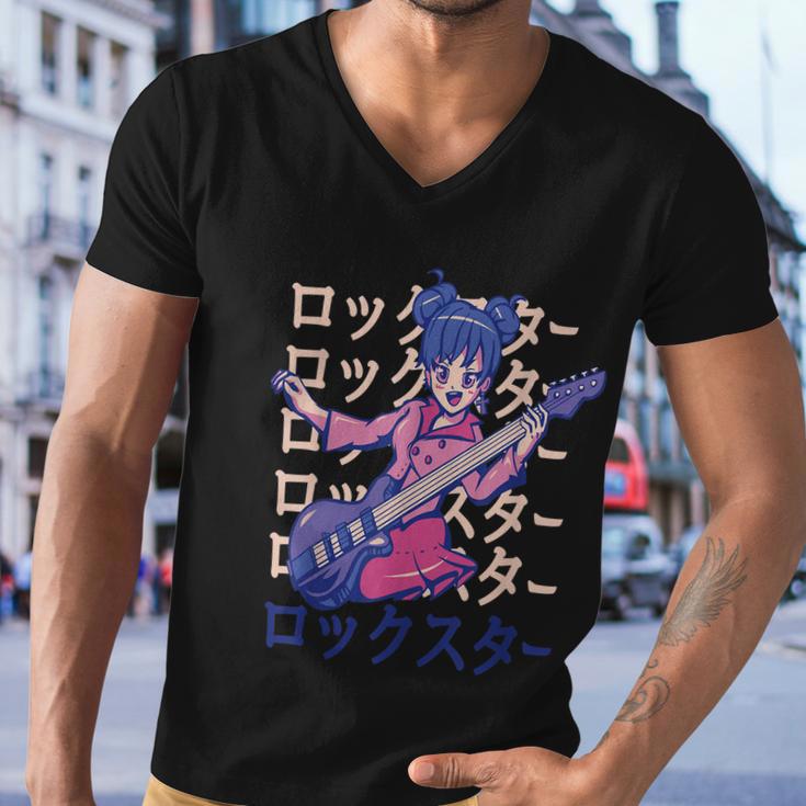 Anime Girl Bass Guitar Men V-Neck Tshirt