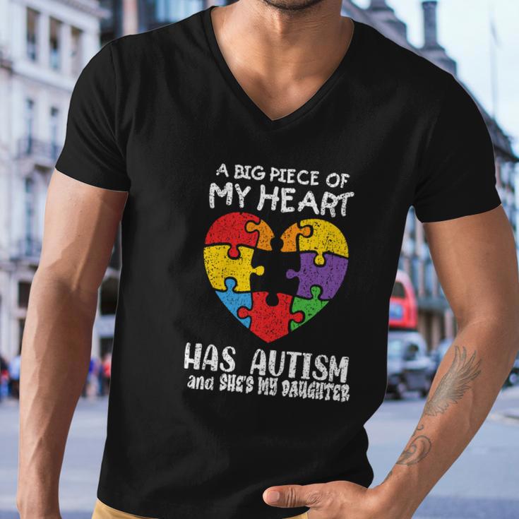 Autism Awareness Dad Mom Daughter Autistic Kids Awareness Men V-Neck Tshirt