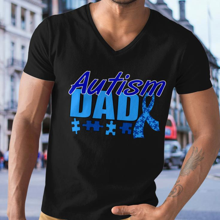 Autism Dad Awareness Ribbon Tshirt Men V-Neck Tshirt