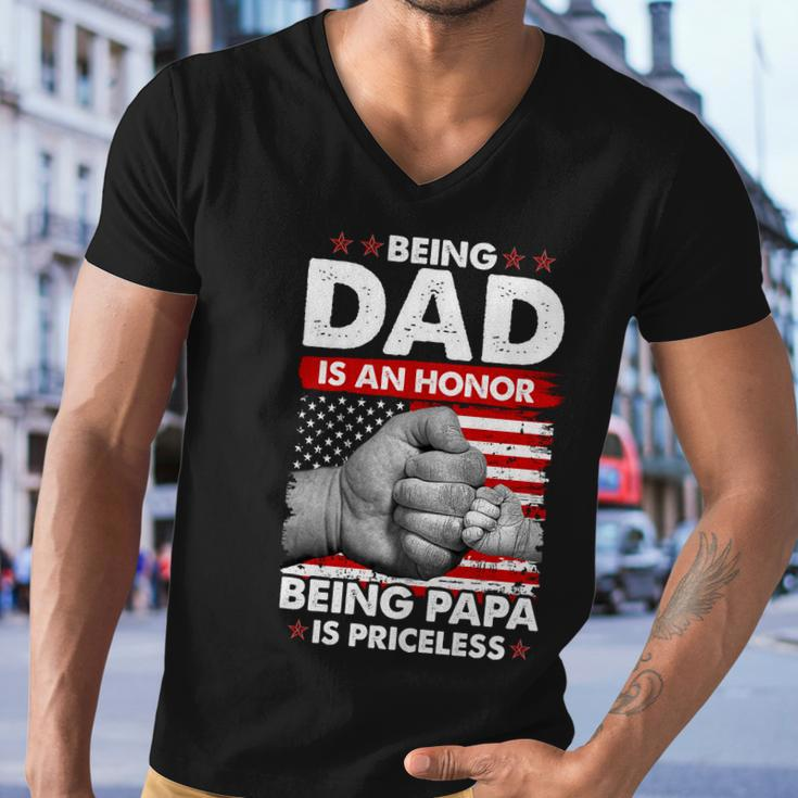 Being Dad Is An Honor Being Papa Is Priceless Usa American Flag Men V-Neck Tshirt