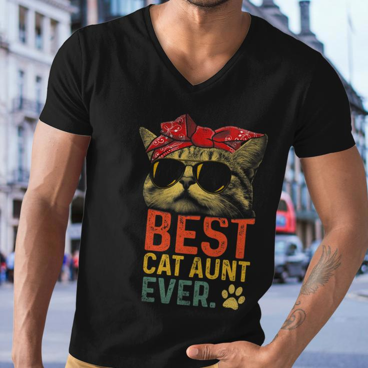 Best Cat Aunt Ever Vintage Cat Lover Cool Sunglasses Funny Men V-Neck Tshirt