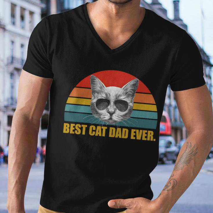 Best Cat Dad Ever Retro Sunset Tshirt Men V-Neck Tshirt