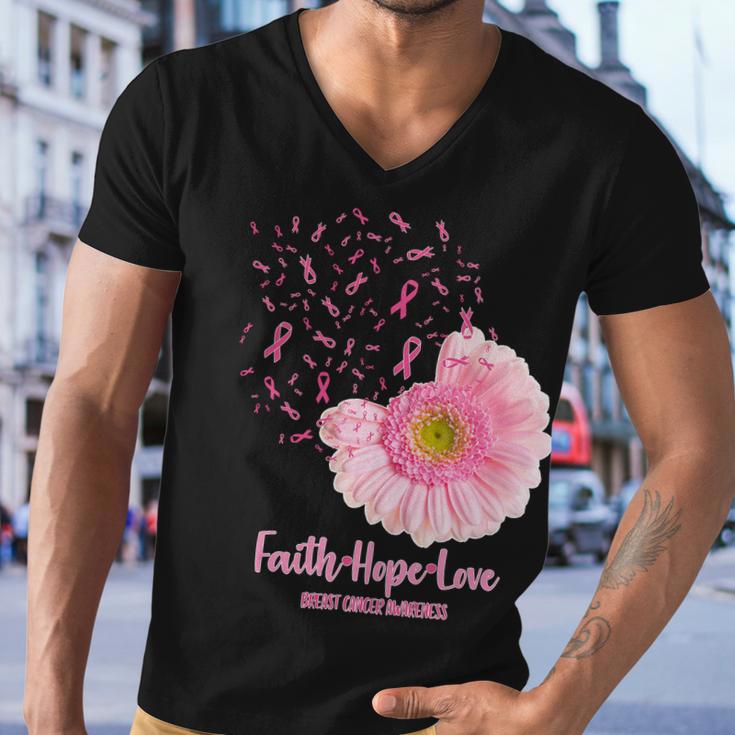 Breast Cancer Awareness Flowers Ribbons Men V-Neck Tshirt