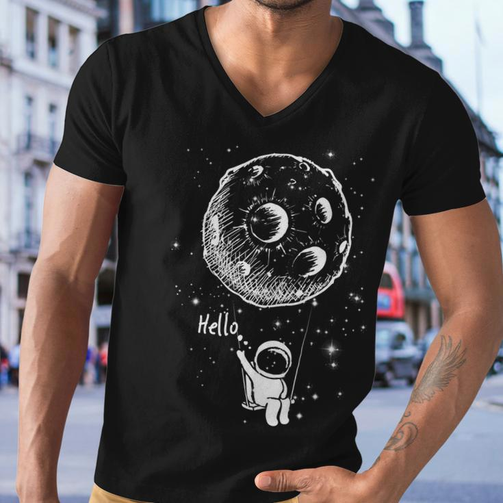 Cartoon Astronaut Moon Swing Tshirt Men V-Neck Tshirt