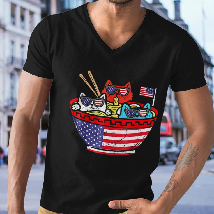 Cats Ramen Anime American Flag Usa Funny 4Th Of July Fourth Men V-Neck Tshirt