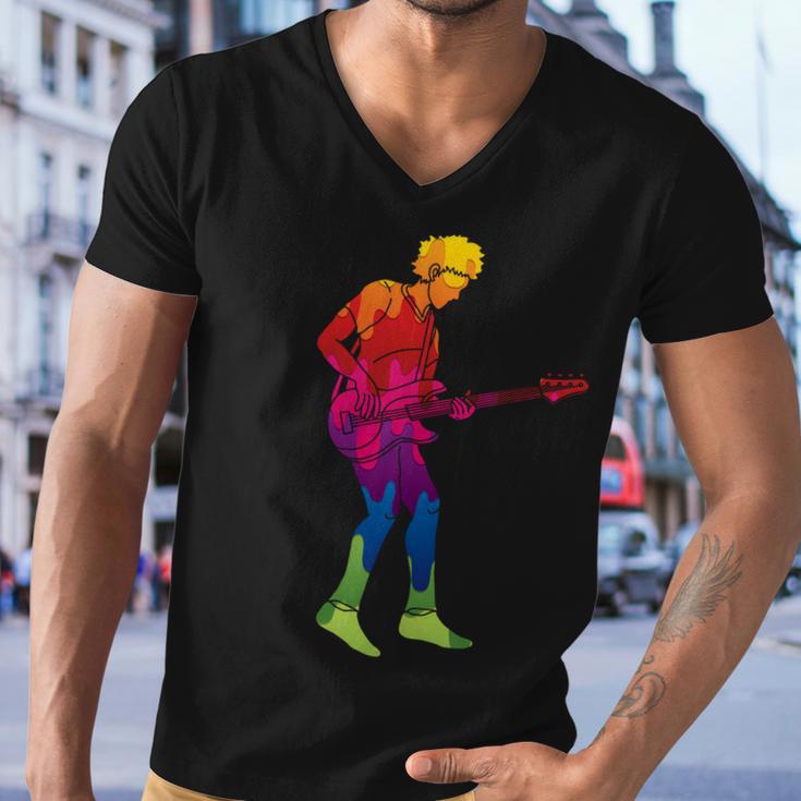 Cool Colorful Music Guitar Guy Men V-Neck Tshirt