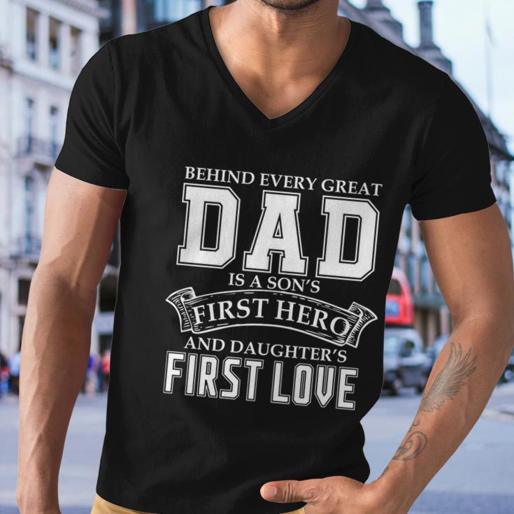 Dad A Sons Hero A Daughters First Love Fathers Day Cool Gift Men V-Neck Tshirt