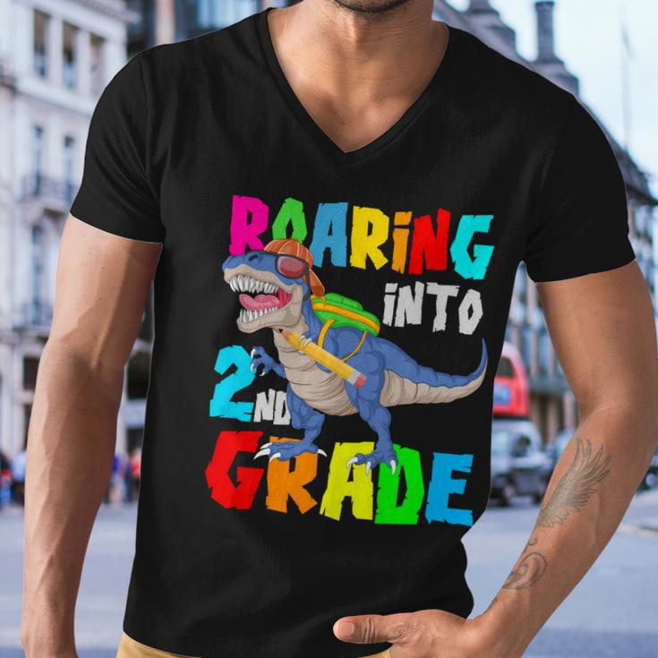 Dinosaur Roaring Into 2Nd Grade Men V-Neck Tshirt