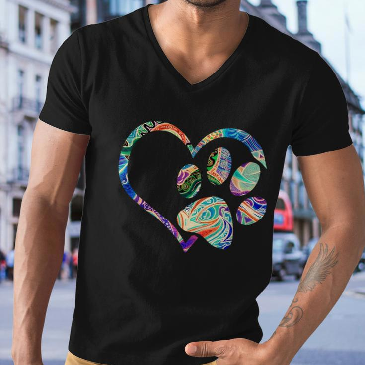 Dog Paw Print Tie Dye Rainbow Dog Lover Rescue Retro S Men V-Neck Tshirt