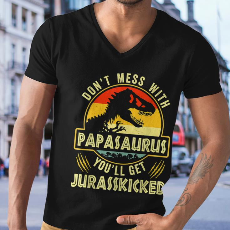 Dont Mess With Papasaurus Youll Get Jurasskicked Fathers Day Men V-Neck Tshirt