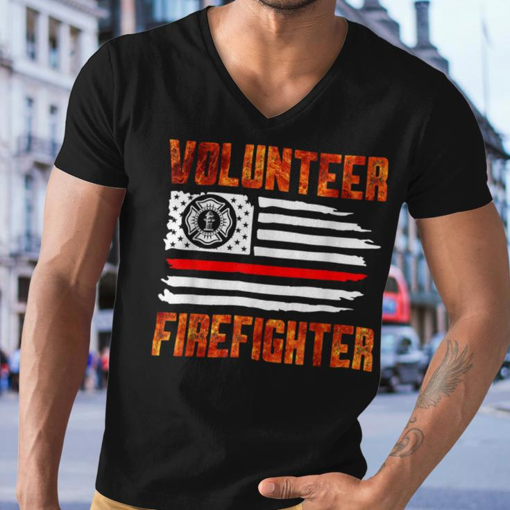 Firefighter Red Line Flag Fireman Wife Girlfriend Volunteer Firefighter Men V-Neck Tshirt